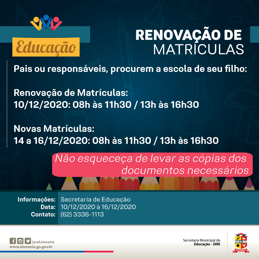 Renovação de Matrículas nas Escolas Municipais